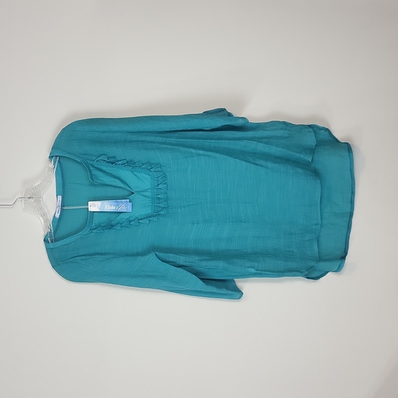 ELSIE & ZOEY Blue Lightweight Sheer Fringed V-Neck Beach Pool Coverup - Picture 1 of 12